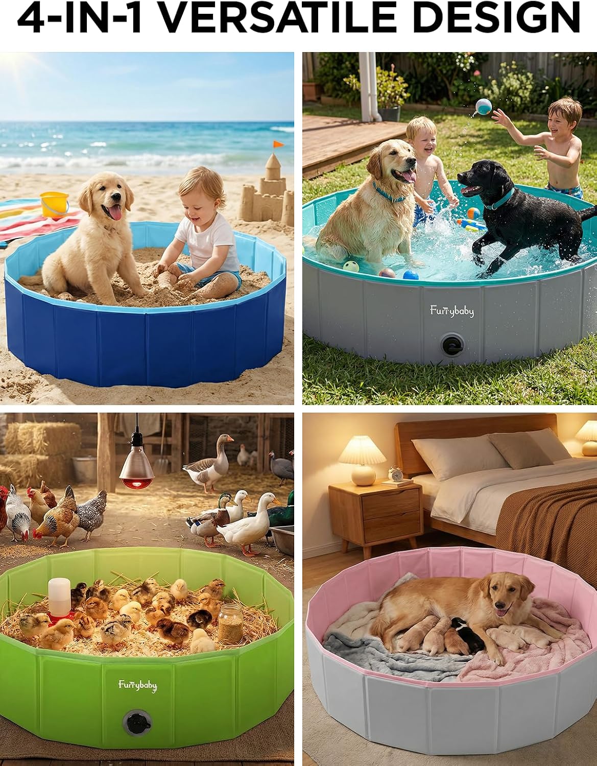 Furrybaby Foldable Dog Pool Non-Slip Hard Bath Tub Indoor Outdoor - 32*9inch / Green - image 4