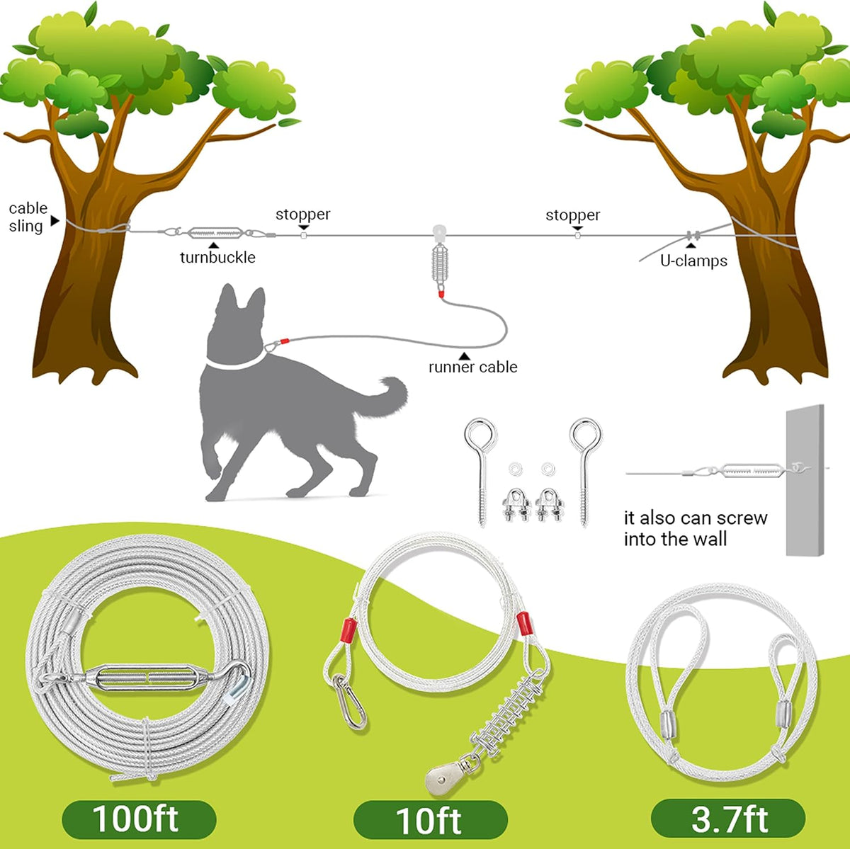 PAWNISAW Dog Runner Cable for Yard - Silver / 100 FT - image 2