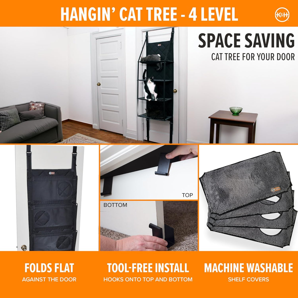 K&H Door Cat Tree, Over the Door Cat Furniture, Gray - image 3