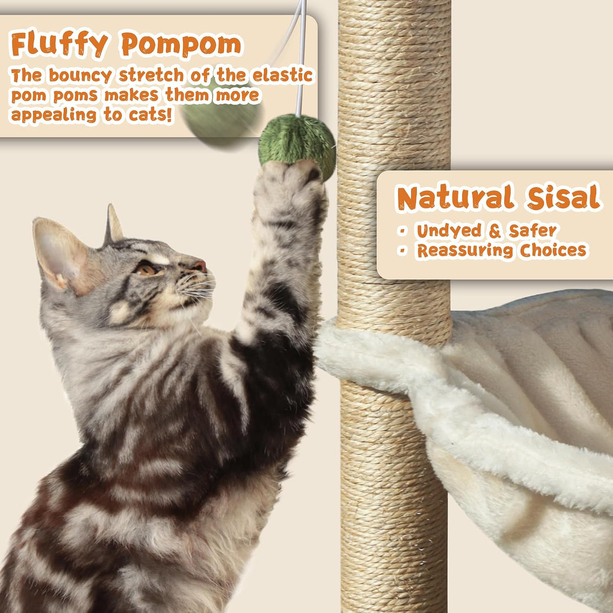 Cat Scratching Post 35'' Tall with Toy Mouse for Indoor Cats - White-28 Inches - image 4