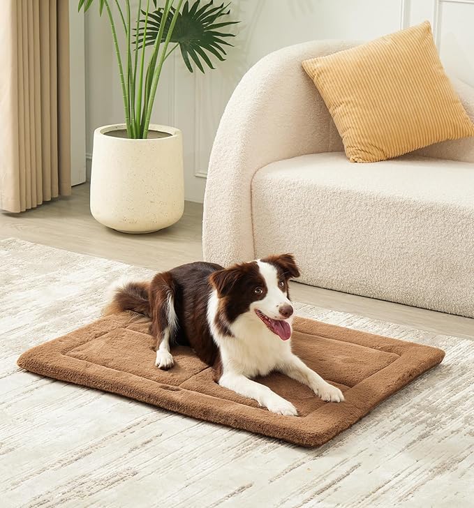 Made4Pets Dog Crate Pad Bed for Large Dogs, Washable & Reversible, Anti-Slip Kennel Mat for Cozy Sleeping, Soft Fluffy Dog Bed for Indoor & Outdoor Use, 44"x32", Brown