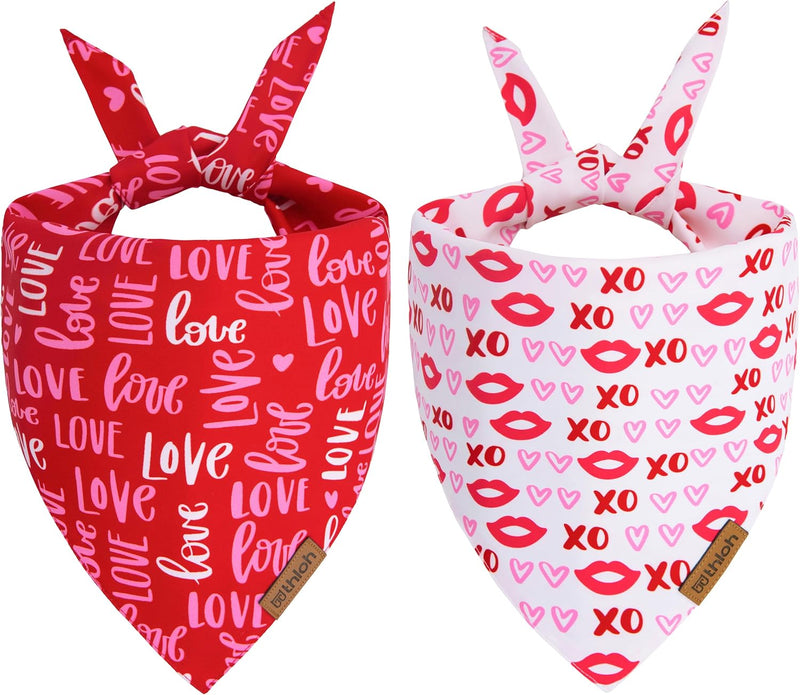 Halloween Dog Bandanas, Fall Dog Bibs, Premium Durable Fabric - Small / Valentine's - Red, White