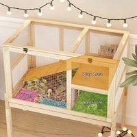Guinea Pig House for 2 with Stand, Small Animals Rabbit Cages with a Pull Out Tray, Wooden 2-Story Indoor Large Hamster Habitat Playpen with Ramp, Hideout, Platform