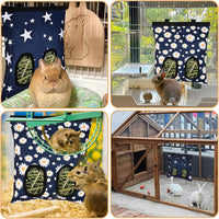 Upgraded Rabbits Hay Feeder Bag for Bunny, Guinea Pigs - Blue Star and Blue Daisy - image 4