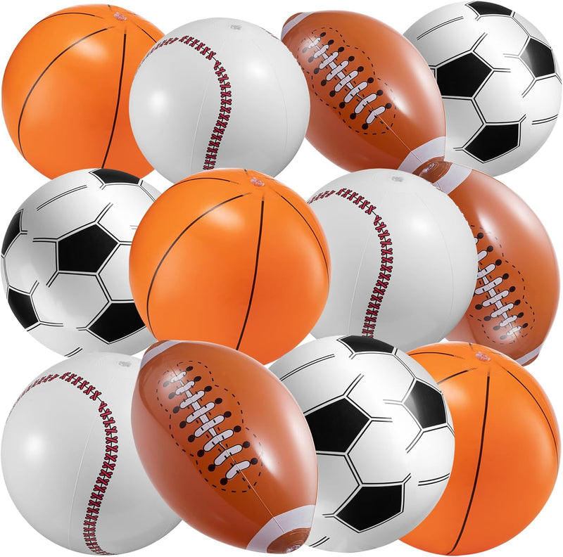 Bedwina 16 inch inflatable sports beach balls, basketball, baseball, football and soccer designs