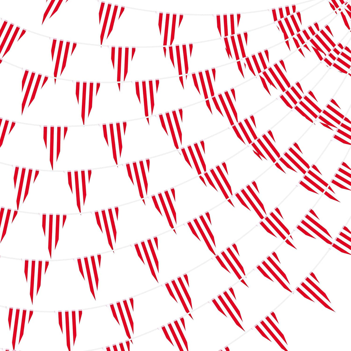 RUBFAC 170ft 120pcs Red White Striped Pennant Banner – Fun for Kids & Family - Red and White / 850ft