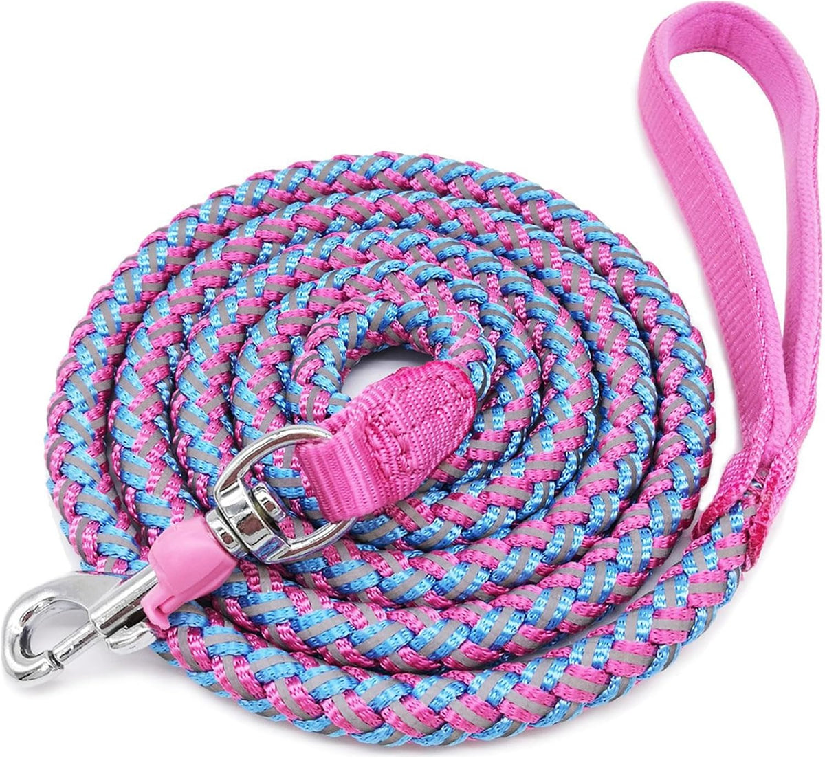 Reflective Dog Leash 2/3/4/6/10ft Braided 1/2" Strong Nylon Rope – Essentials for Dogs - 6ft * 1/2" / Pink