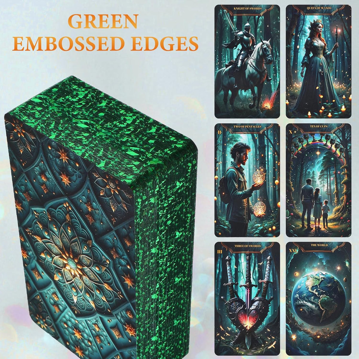 Tarot Cards Deck for Beginners with Guide Book Pretty Unique 400GSM - Green - image 3