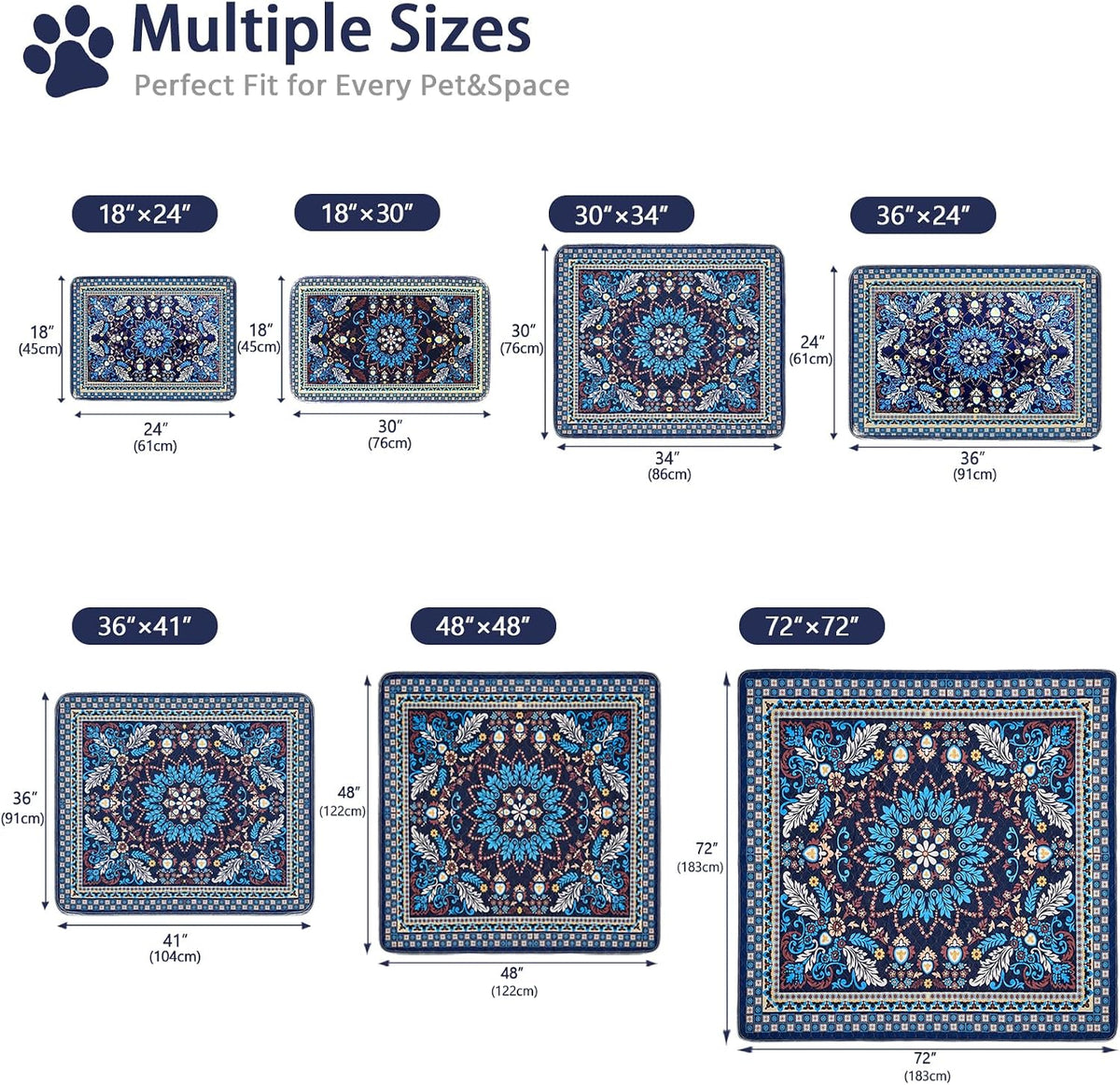 Washable Pee Pads, Super Absorbent Puppy Pads - Blue Medallion / 72"*72"(Pack of 1) - image 2