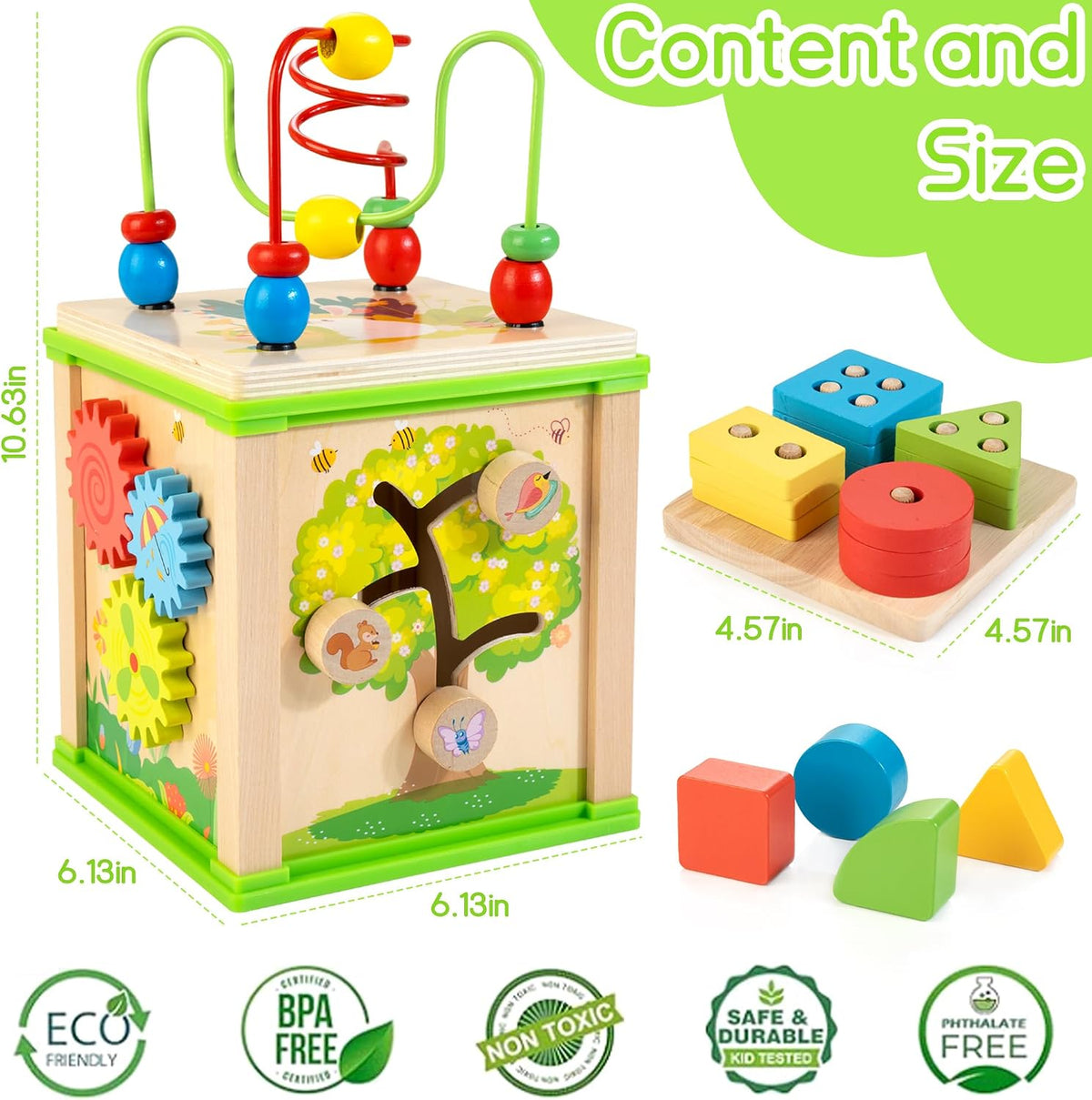WOODMAM Wooden 7-in-1 Activity Cube - Green - image 4