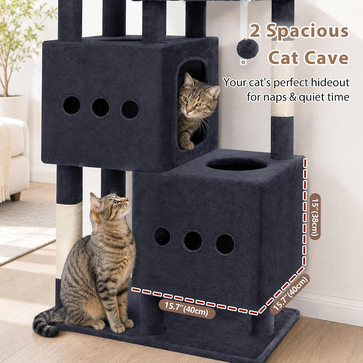Maine Coon Cat Tree, Heavy Duty Cat Tower for 20 lbs+, GCT033G – Essentials for Cats - 60 inches / Dark Gray - image 3