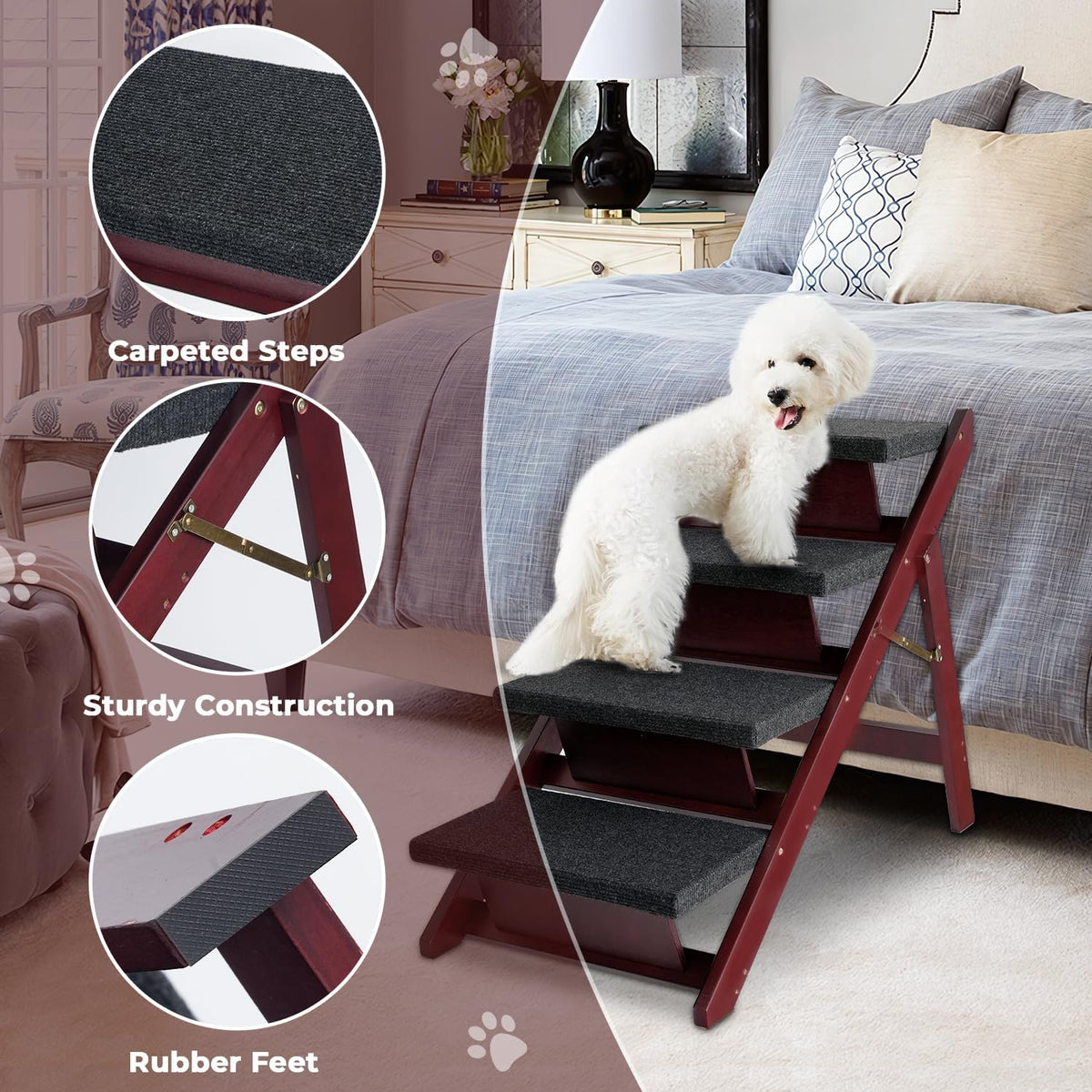 BRIKY Wooden Dog Stairs/Steps, Foldable 4 Steps – Essentials for Dogs - 30.9" L x 18.5" W x 25.6" H - 4 steps - image 3