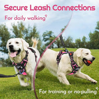 Eagloo Dog Harness for Large Dogs, Easy Wearing with 3 Buckles, Adjustable No Pull Pet Harness with 2 Rings for Walking, No Chock Reflective Soft Padded Vest with Control Handle, Pink & Black, L
