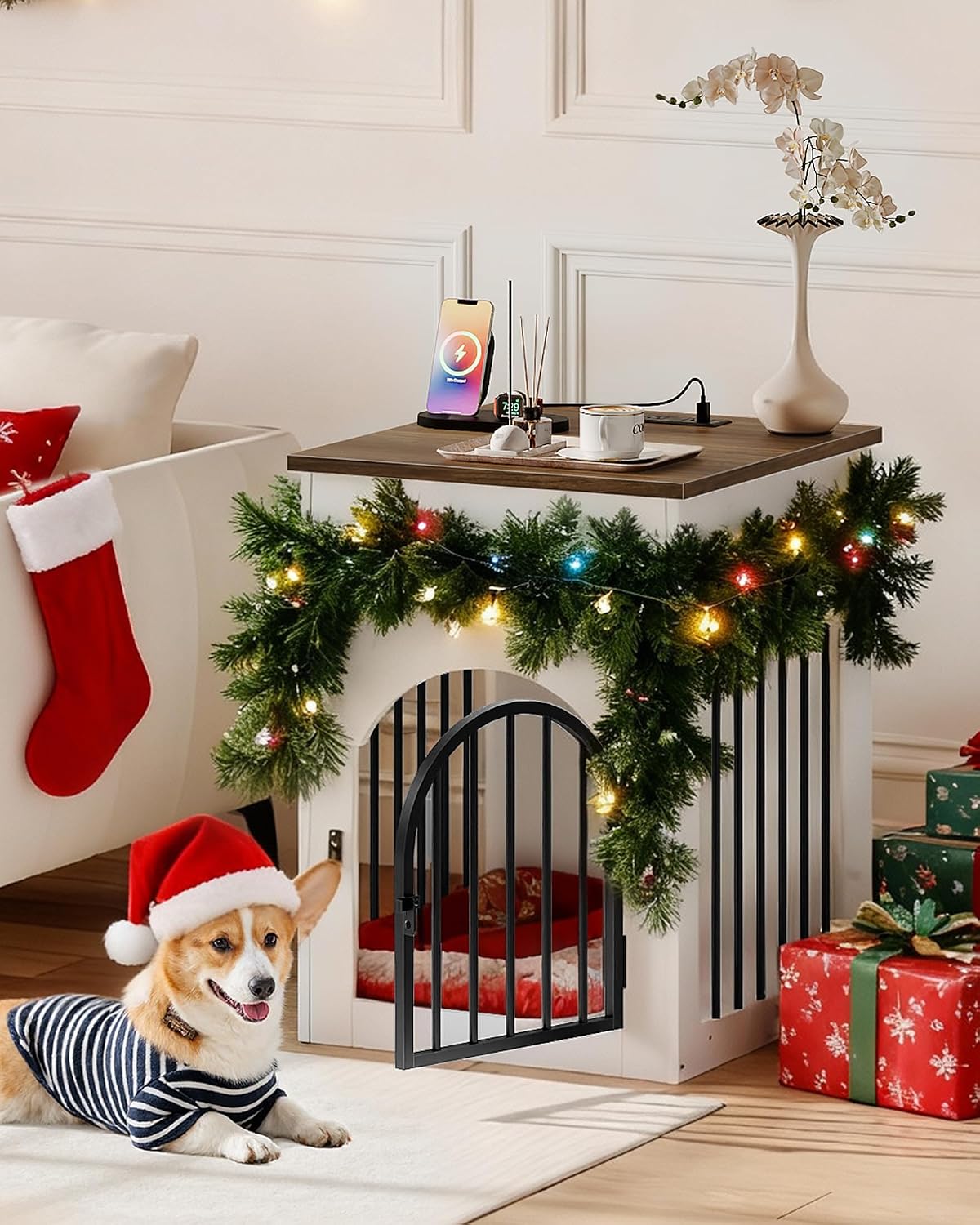 CHOEZON Dog Crate Furniture - White and Walnut - image 2