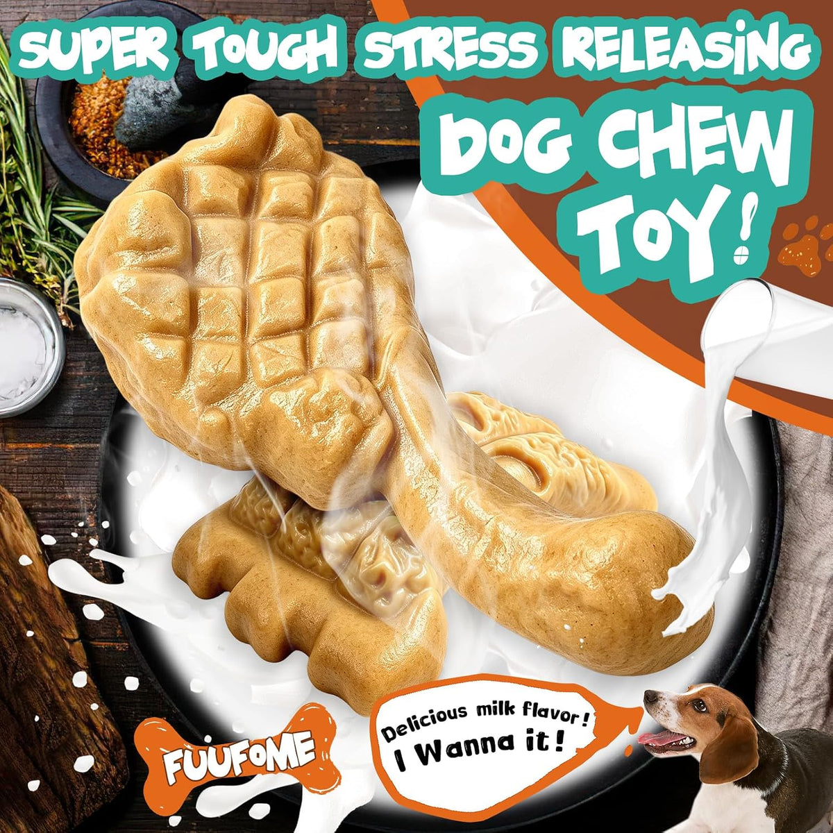 Fuufome Tough Dog Chew Toys for Medium & Large Aggressive Chewers - Yellow - image 2