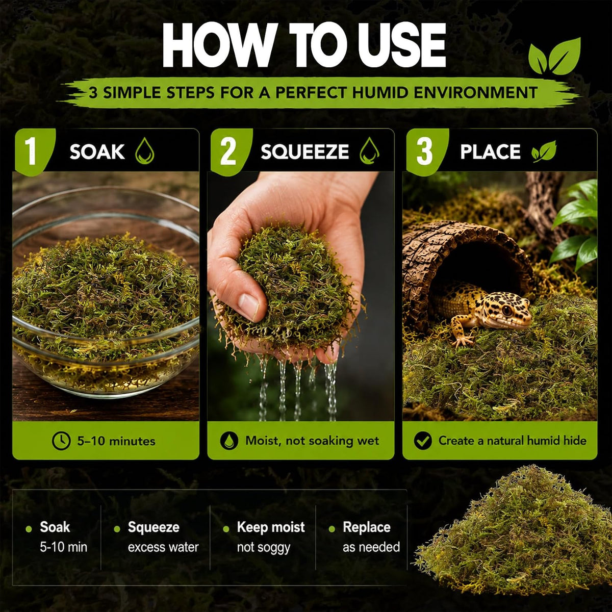 Sukh Sphagnum Moss for Reptiles, Green Terrarium Moss Substrate - 5 Ounces / Green - image 3
