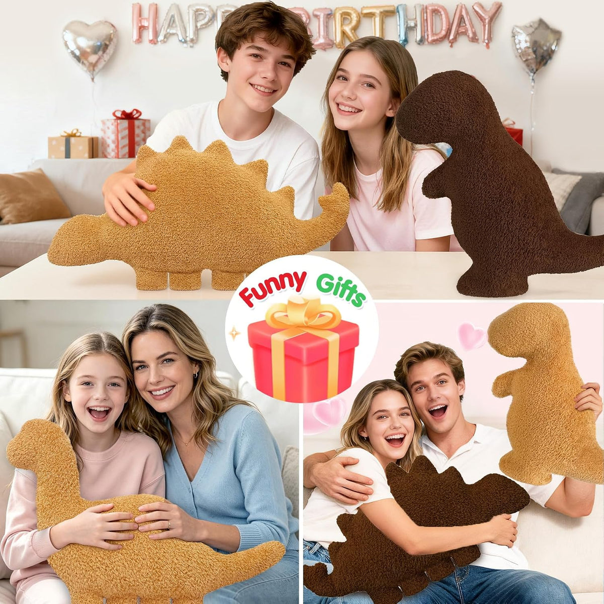 Dino Nugget Pillow Plush, Dinosaur Chicken Plush Nuggets Pillow Funny Birthday Gifts for Boys - Mixed 2 Pcs / Large - image 3