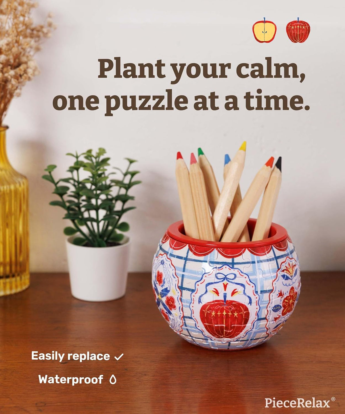 PieceRelax Unique 3D Puzzle Planter, 80 Plastic Pieces [K1101] - Apple of My Eye - image 2