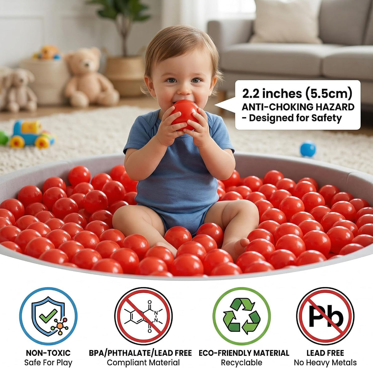 Clear Ball Pit Balls - Crush Proof Plastic Toy Balls for Boys and Girls – Fun for Kids & Family - 100 PACK / Red - image 3