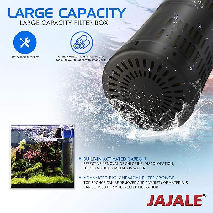 Water Pump 475 GPH 3-in-1 Submersible Internal Filter Aquarium Powerhead Water Pump Ultra Quiet for Aquarium,Fish Tank