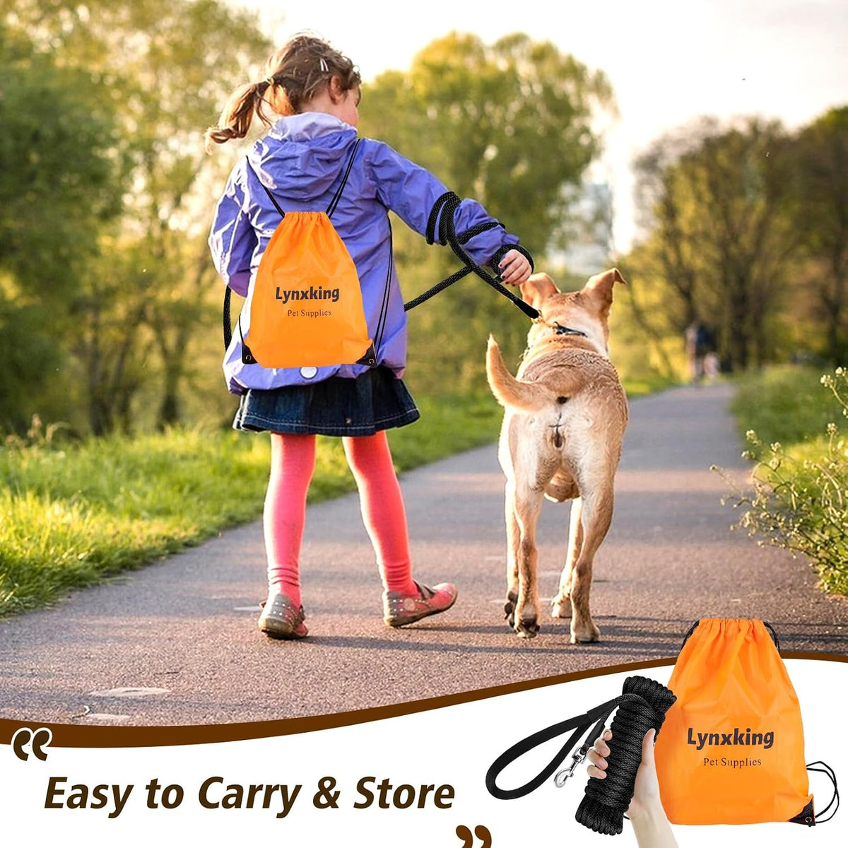 Check Cord Dog Leash Long Lead Obedience Recall Training Tracking - Black / 3/8 inch * 15foot - image 4