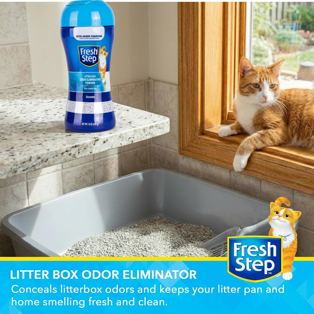 Fresh Step Charcoal Odor Eliminating Cat Litter Box Powder - Unscented / 15 Ounce (Pack of 2) - image 2