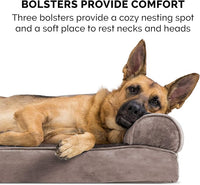 Furhaven Cooling Gel Dog Bed for Large Dogs w/ Removable Bolsters & Washable Cover, For Dogs Up to 95 lbs - Faux Fur & Velvet Sofa - Driftwood Brown, Jumbo/XL