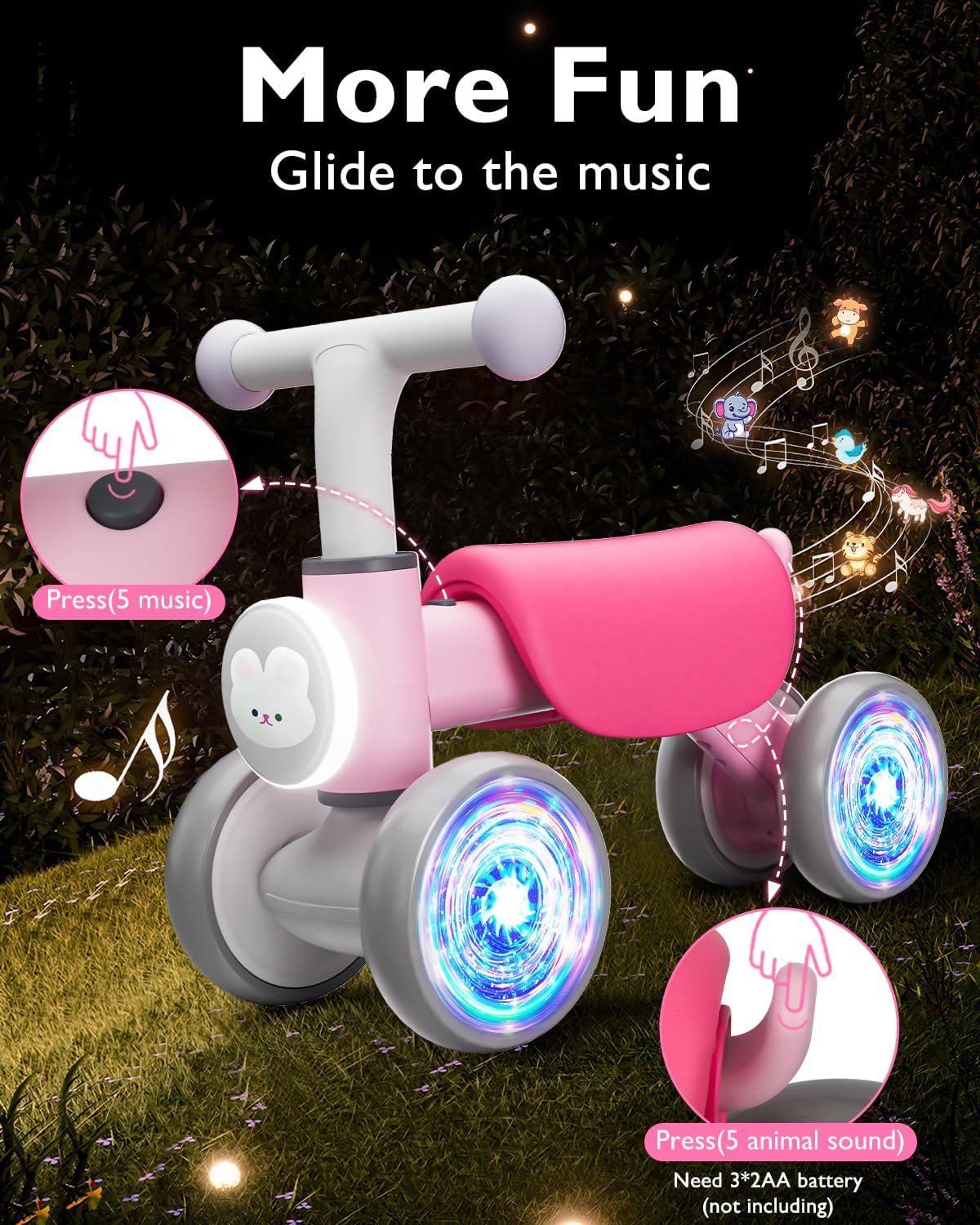 Balance Bike Toddler Outdoor Toys for 1 2 Year Old Girl Birthday Gifts – Fun for Kids & Family - Pink - image 3