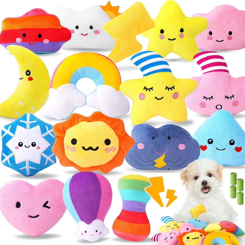 20-Pack Plush Squeaky Dog Toys for Small Dogs – Essentials for Dogs - Weather-Themed Squeaky Toys