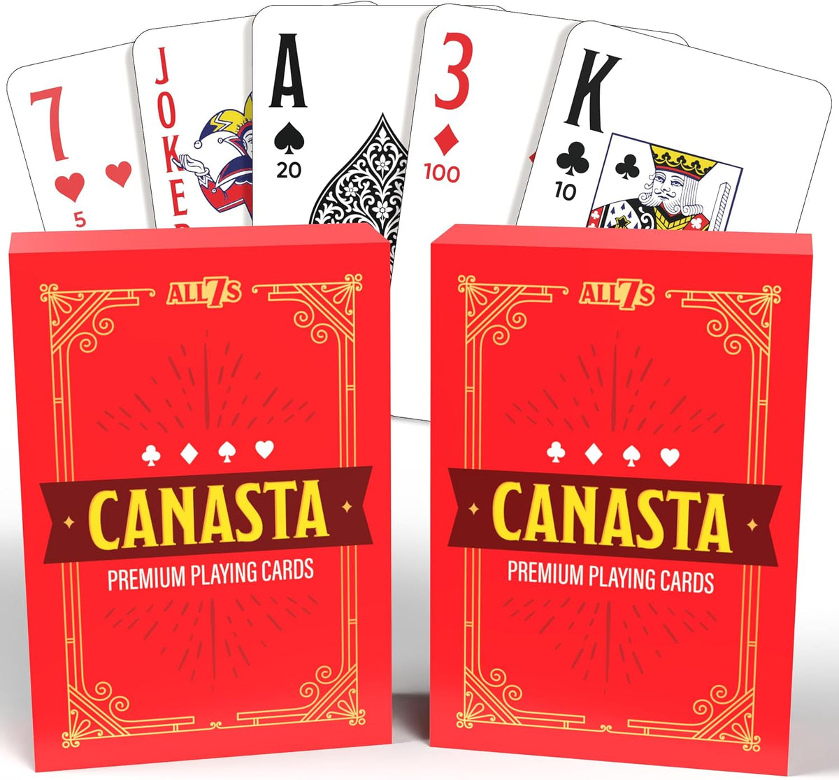 All7s Deluxe Modern American Canasta Card Game Set with Large Print - Standard Edition