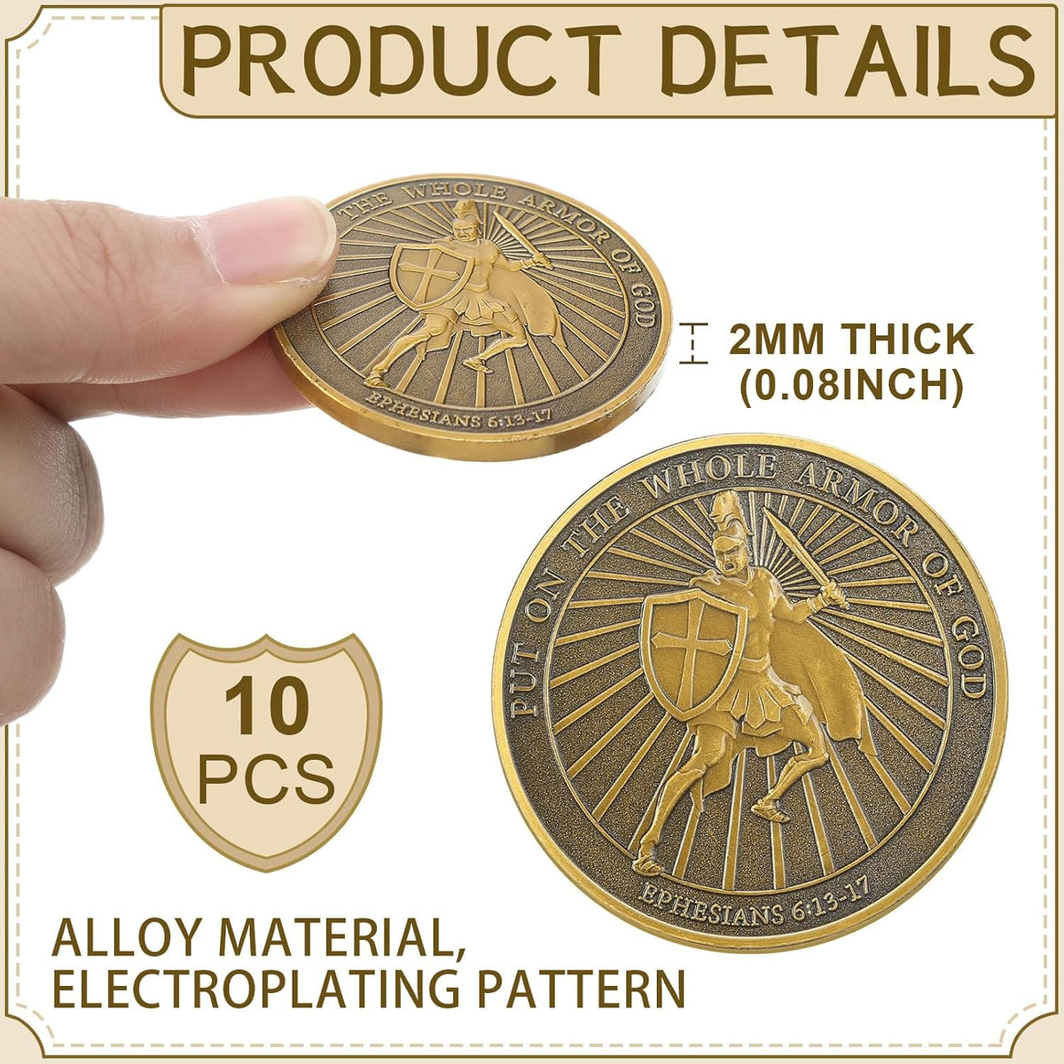 Nosiny 10 piece armor of God prayer coins in classic style alloy metal - view 18