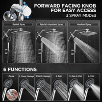 Veken Wide Rain Shower Head with Metal Main Body, High Pressure Showerhead with 6 Mode Handheld Spray Combo for Bathroom Accessories, Home Decor Detachable Dual Shower with Extension Arm,Silver Chrome