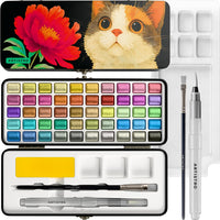 ARTISTRO 50 Metallic Watercolor Paint Set with Brushes for Adults - 50 colors Portable Travel