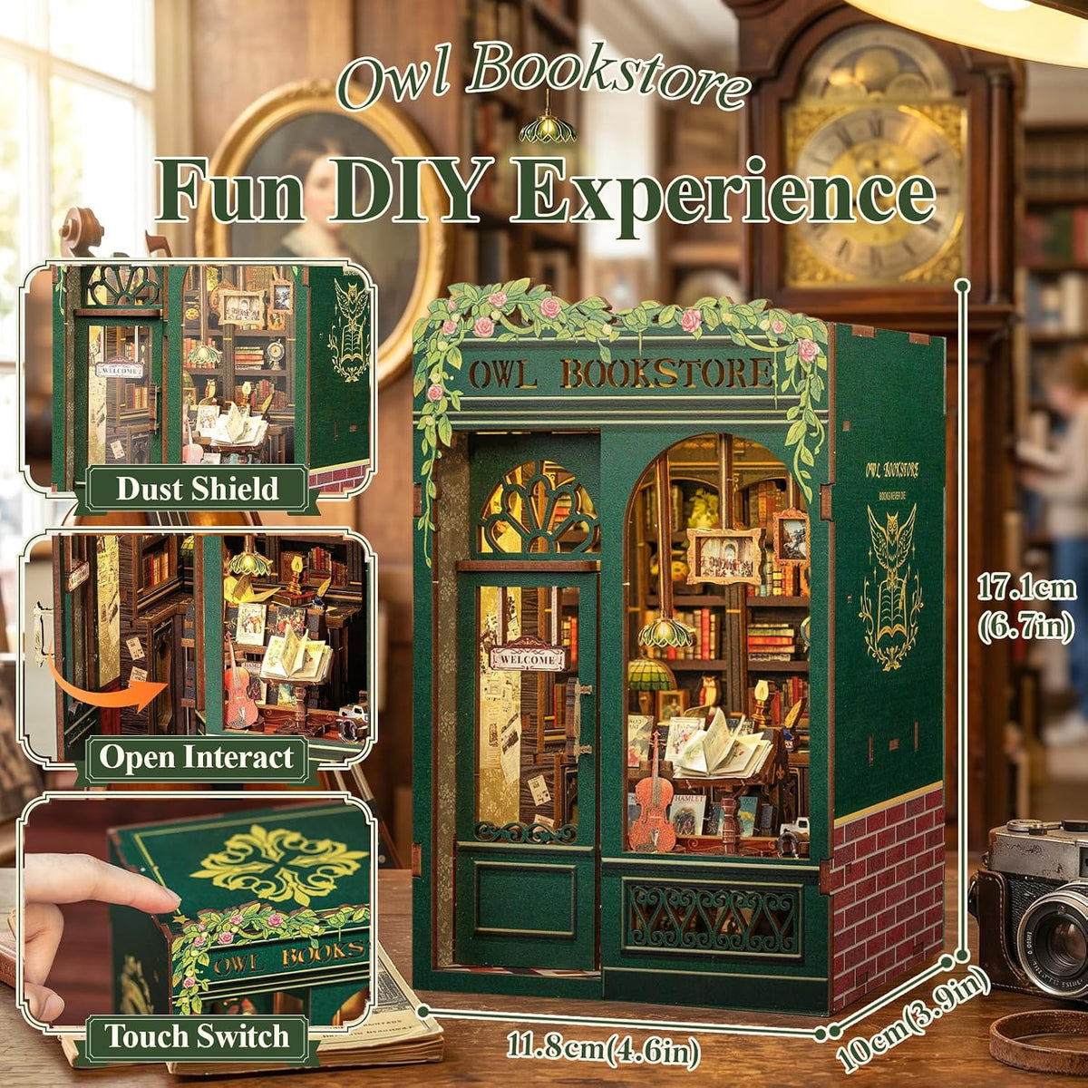 Owl Bookstore Book Nook Kit, 3D Wooden Puzzles with LED - Owl Bookstore - image 2