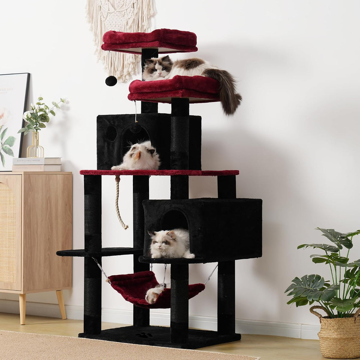 Hey-brother Cat Tree Tower with Sisal Scratching Posts - 53.7 Inches / Black and Red - image 4