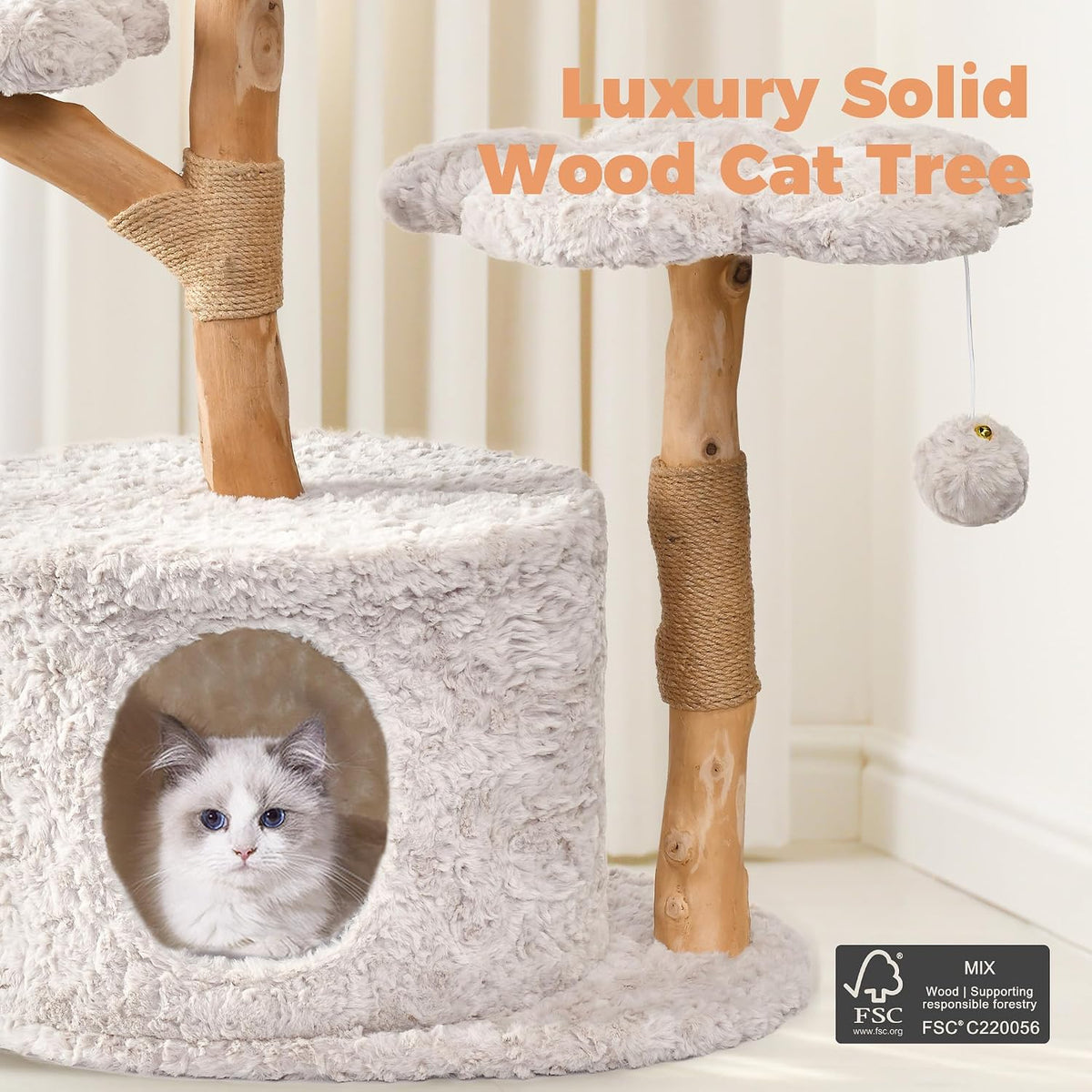 Easyego Modern Cat Tree, 26.3" Aesthetic Wood Cat Tree Tower for Small Cats – Essentials for Cats - Bullet Gray / 43.3'' - image 2