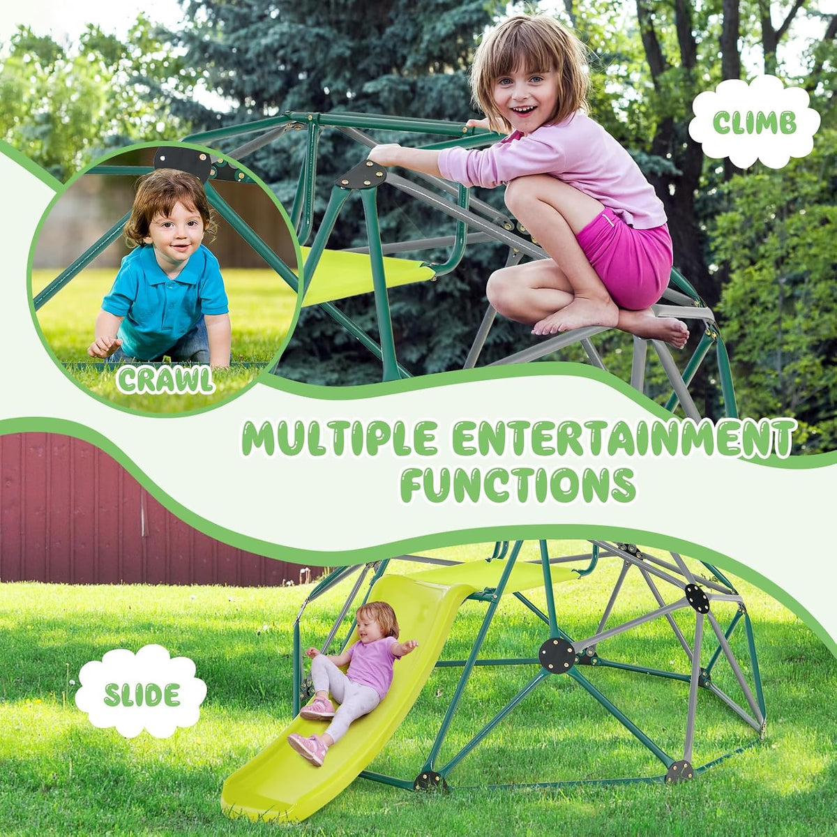Costzon 8 ft climbing dome with slide for kids in green and yellow - view 7