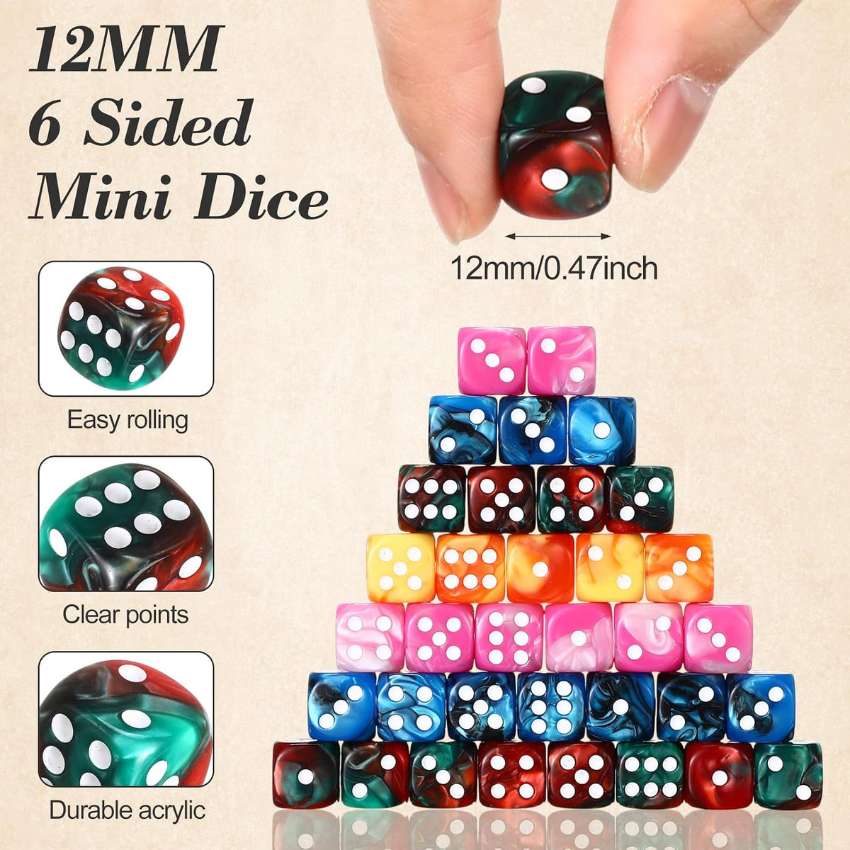 Foilswirl 144-piece 12mm mini dice set in brown, dark red, blue and gray with storage boxes - view 15