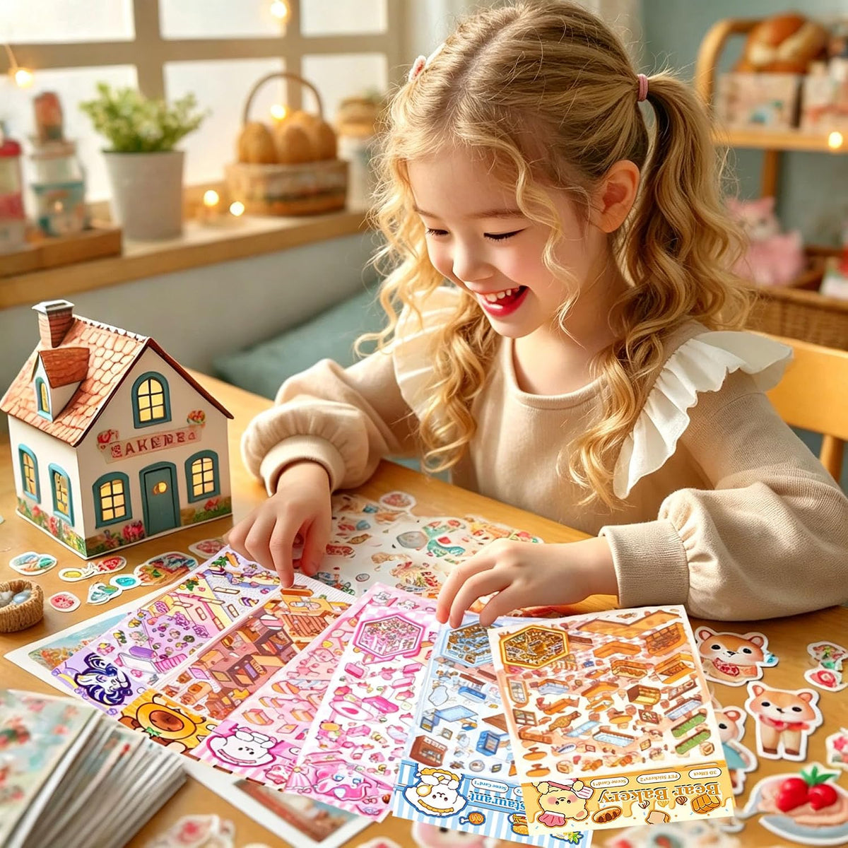 Xuoent 3D scene sticker book with mini kawaii scenes and tweezers - view 8