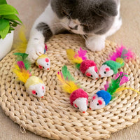 Cat Toys, 6 Pack Furry Rattle Mouse Toy Interactive Cat Toy with Feather Tail, 6 Assorted Faux Fur - 6PCS Furry Rattle Mouse Cat Mouse Toys - image 4