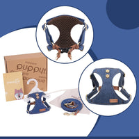 Puppytie XS Dog Harness and Leash Set, Denim Brown, XS – Essentials for Dogs - Button-Denim Blue / XS(4.5-11lb) - image 3