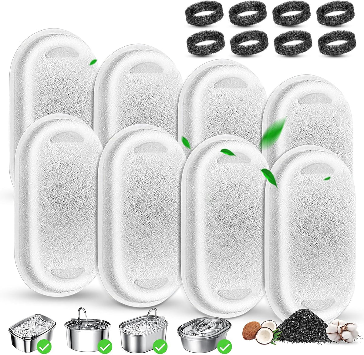 Cat Water Fountain Filter Replacement - 8 Filters & 8 Sponges