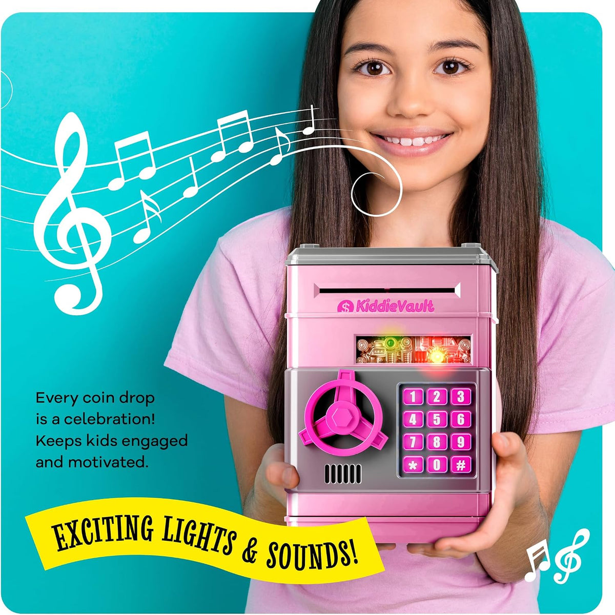 Piggy Bank for Kids, Electronic Money Saving Box w/Code - Pink & Silver - image 3