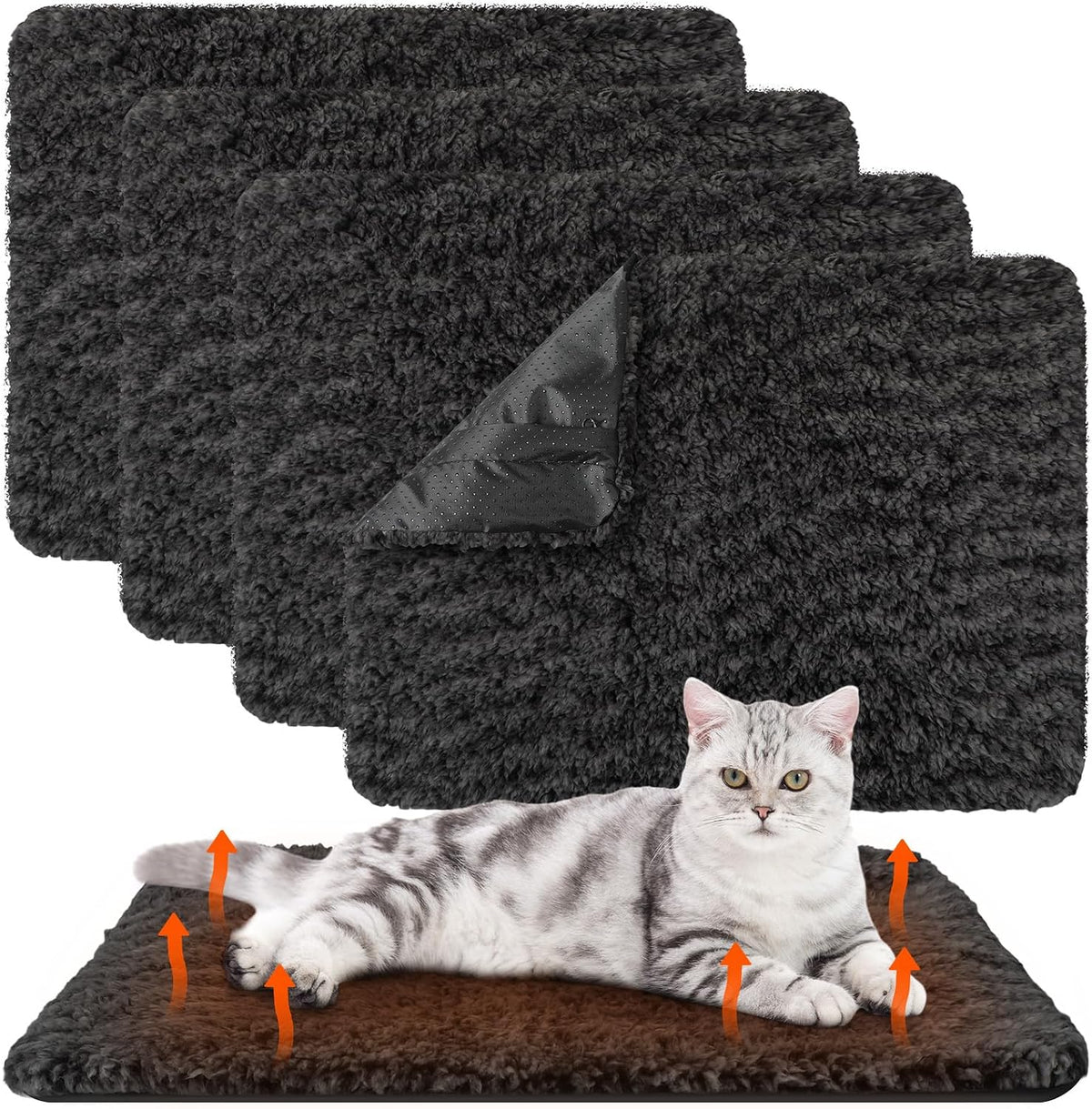 Drydiet 4 Pack Self Warming Cat Mat for Pets - 16 x 20 Inch / Black / Solid