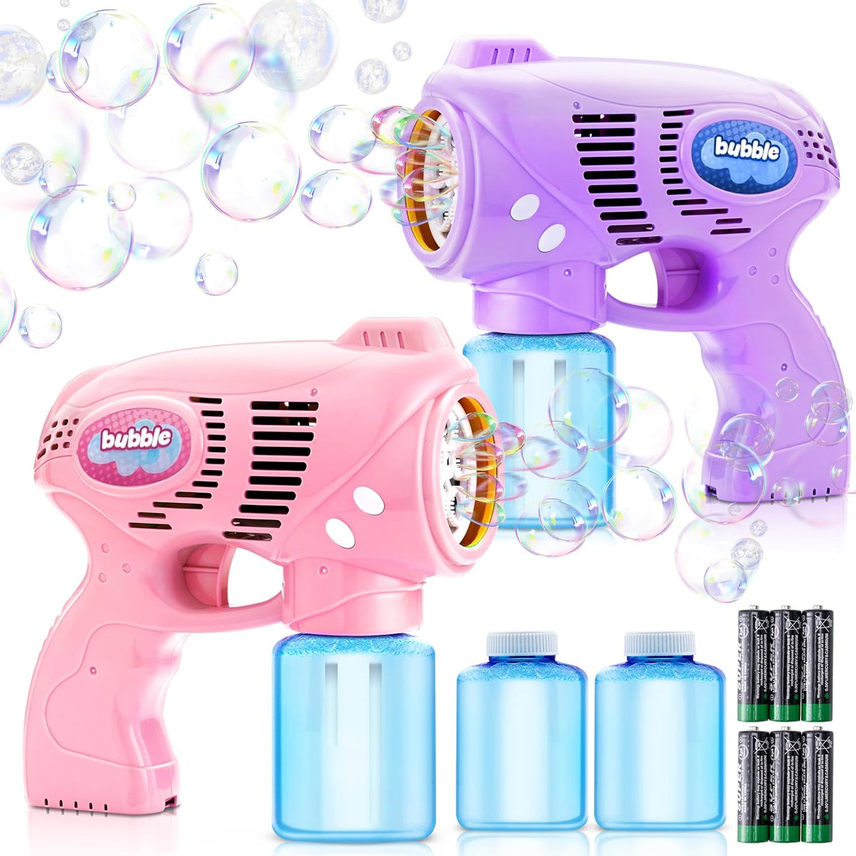 JOYIN 2 Kids Bubble Gun with 2 Bottles Refill Solution - Pink+purple