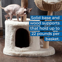 The Bungalow Cat Tree - Luxury Cat Condo, Large Modern Indoor Tower with 2 Faux Fur Beds, Scratching Posts, Toys, and Den for Cats, 23.5-Inch Width x 18-Inch Depth x 43-Inch Height