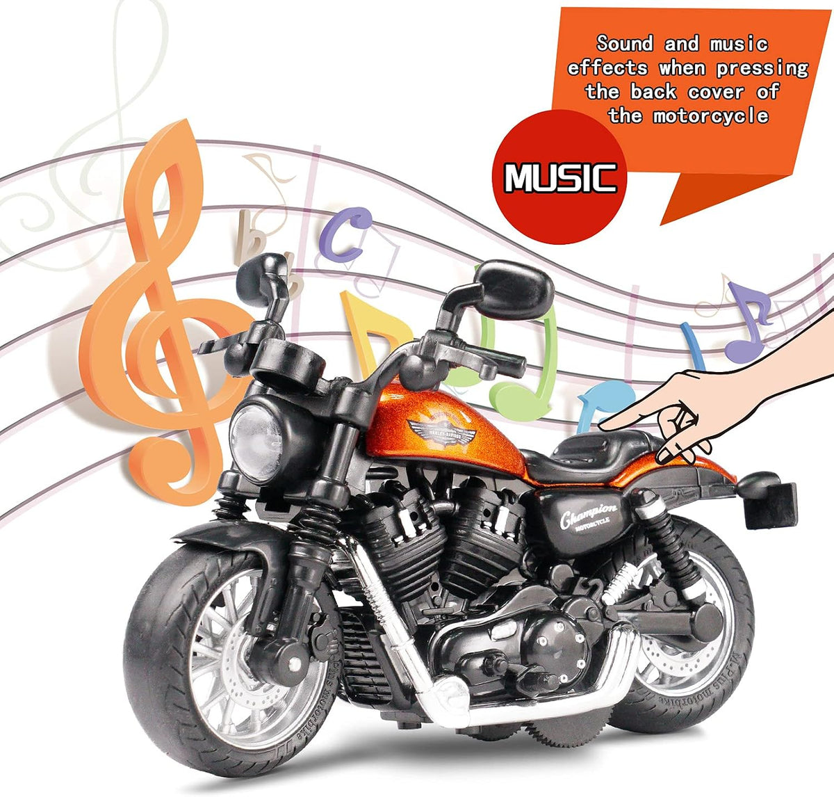 CYYSFIVQZ black 1:14 die cast pull back toy motorcycle with lights and sounds - view 4