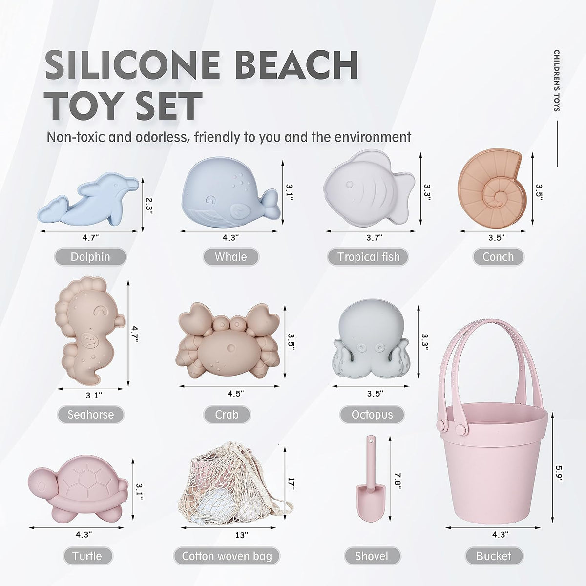 MarcZero 11Pcs Silicone Beach Toys, Bucket & Sand Toys - Pink - image 2