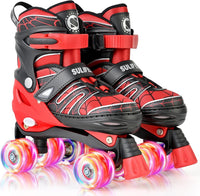 SULIFEEL Adjustable Kids Roller Skates, Light up Wheels – Fun for Kids & Family - A Spider Red / Large - Youth
