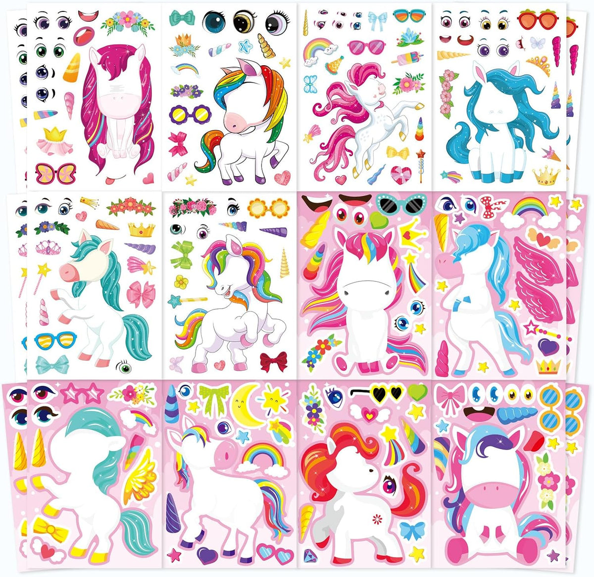 48PCS Halloween Make-a-face Stickers Halloween Characters Stickers - Unicorn